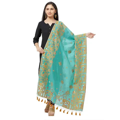 Faserz Woven Matka Silk Jamdani dupatta Women's chunni (Peach, Grey_2.30 * 0.90 mts)