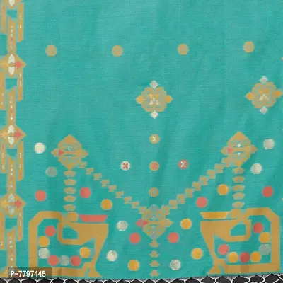 Faserz Women's Woven Matka Silk Jamdani Dupatta (FZ-JMD-11, Sea Green and Dull Gold, 2.30 x 0.90 Meters)-thumb5