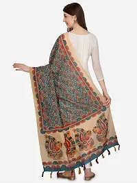 Faserz Women's Kalamkari and Floral Digital Printed Chanderi Silk Dupatta (FZ-CHN-55_Beige_Green_Length - 2.30 Mts_Width - 36 inch)-thumb2