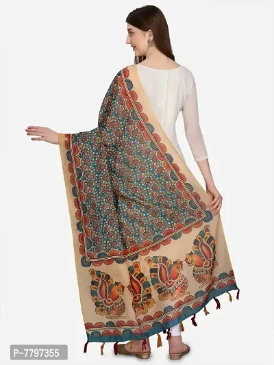 Faserz Women's Kalamkari and Floral Digital Printed Chanderi Silk Dupatta (FZ-CHN-55_Beige_Green_Length - 2.30 Mts_Width - 36 inch)-thumb3