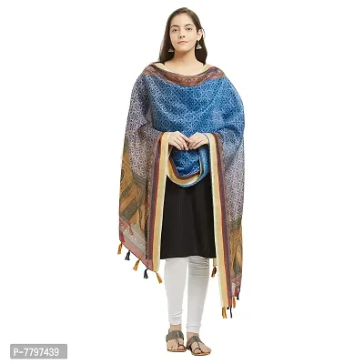 Faserz Chanderi silk dupatta Women's chunni(Indigo, White_2.30 * 0.90 mts)