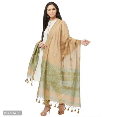 Faserz Woven Matka Silk Jamdani dupatta Women's chunni (Beige, Green_2.30 * 0.90 mts)-thumb4