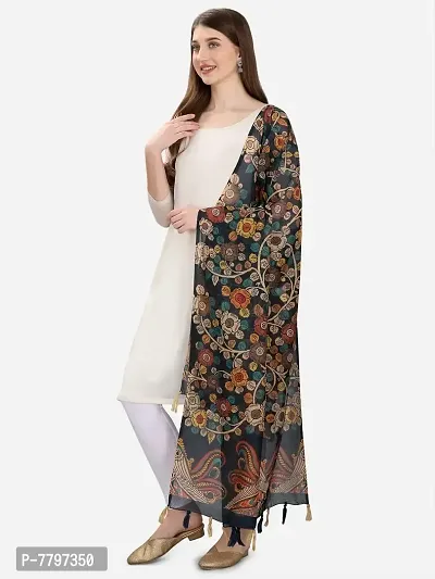 Faserz Navy Blue Color Kalamkari and Floral Digital Printed Chanderi Silk Dupatta For Women (FZ-CHN-54_Navy Blue_Green_Length - 2.30 Mts_Width - 36 inch)-thumb5