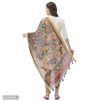 Faserz Traditional Kalamkari Print Designer Chanderi Silk Dupatta for Women With Tassels (GN-RSM-43, Length:2.30 Mts, Width - 36inch)-thumb2