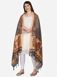 Faserz Women's Kalamkari and Floral Digital Printed Chanderi Silk Dupatta (FZ-CHN-55_Beige_Green_Length - 2.30 Mts_Width - 36 inch)-thumb3