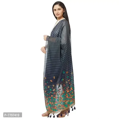 Faserz Woven Matka Silk Jamdani dupatta Women's chunni (Dark Blue, Dark Grey_2.30 * 0.90 mts)-thumb2