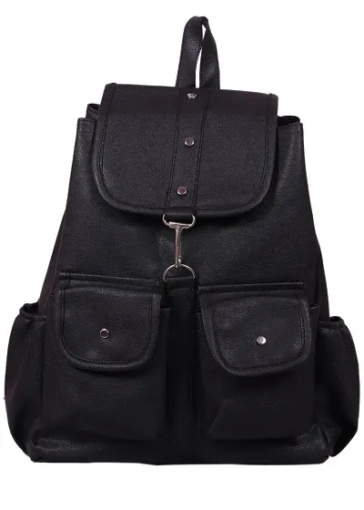FutureWorld Women Backpack Waterproof Bag Zipper Type in PU (Black)