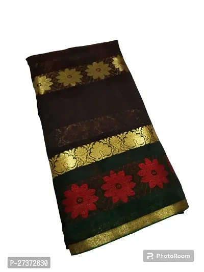 Stylish Cotton Black Jacquard Saree With Blouse Piece