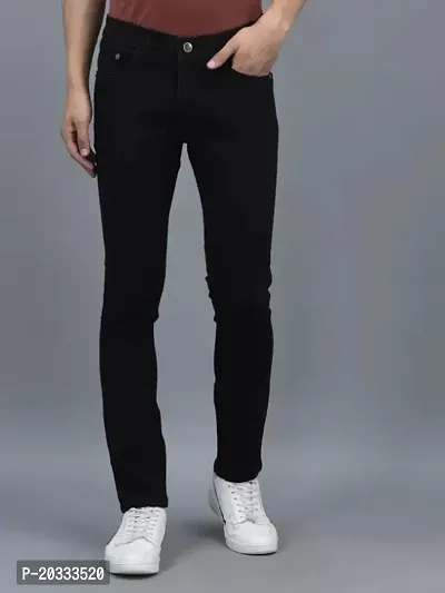 Men Slim Mid Rise Black Jeans-thumb0