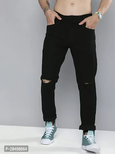 Men Black Carrot Slim Fit Mid-Rise Slash Knee Stretchable Jeans