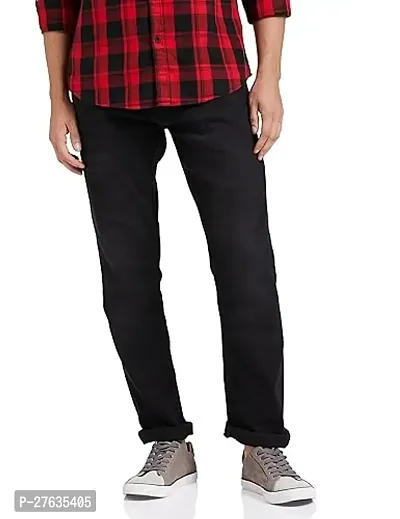 Men Slim Mid Rise Black Jeans-thumb0