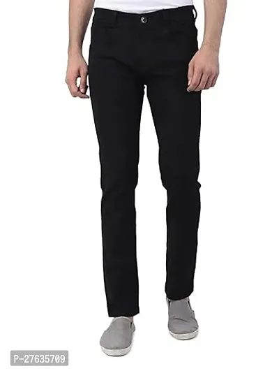 Men Slim Mid Rise Black Jeans-thumb0