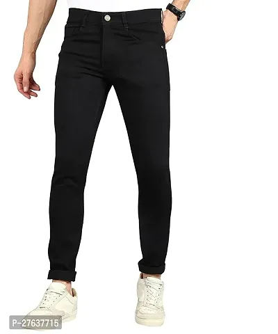 Men Slim Mid Rise Black Jeans-thumb0