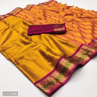 Stylish Cotton Silk Yellow Jacquard Saree with Blouse piece For Women-thumb0