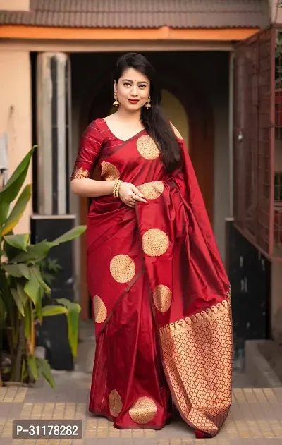 Stylish Art Silk Red Jacquard Saree with Blouse piece For Women-thumb0