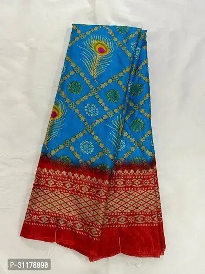 Stylish Cotton Silk Blue Printed Saree with Blouse piece For Women-thumb0