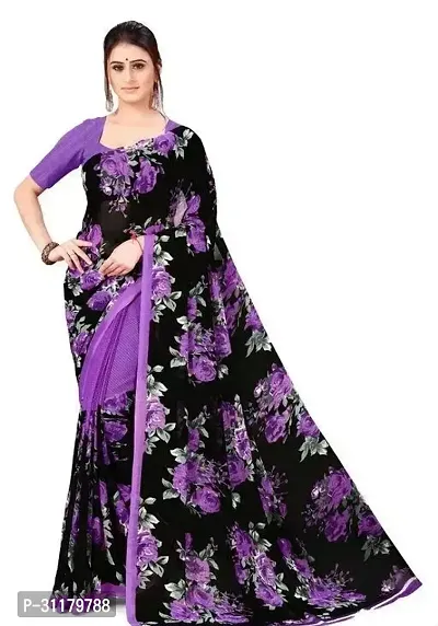 Elegant Purple Georgette Saree with Blouse piece For Women-thumb0