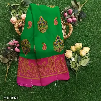 Elegant Green Chiffon Saree with Blouse piece For Women-thumb0