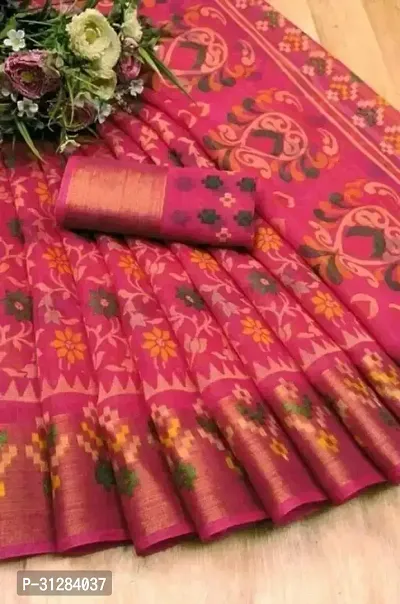 Stylish Cotton Pink Printed Saree with Blouse Piece For Women-thumb0