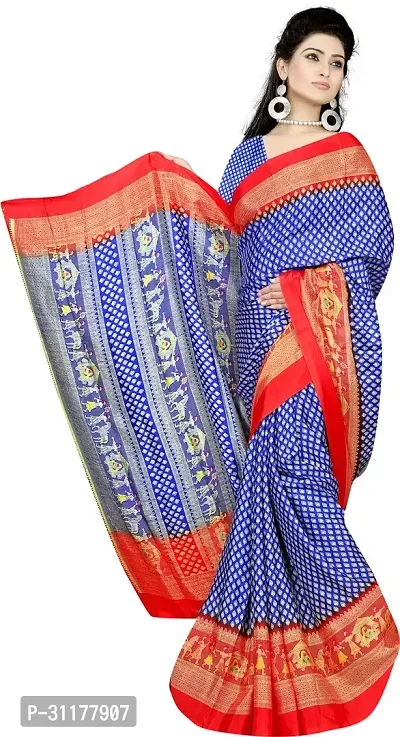 Stylish Crepe Blue Printed Saree with Blouse piece For Women-thumb0