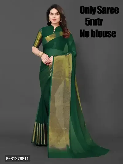 Stylish Chiffon Green Solid Saree without Blouse Piece For Women-thumb0