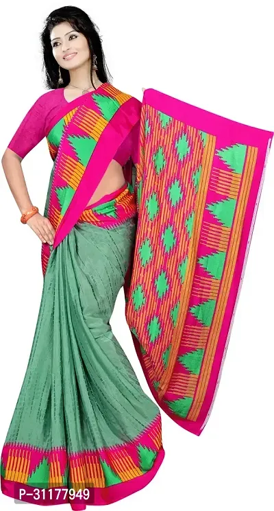 Stylish Crepe Green Printed Saree with Blouse piece For Women-thumb0