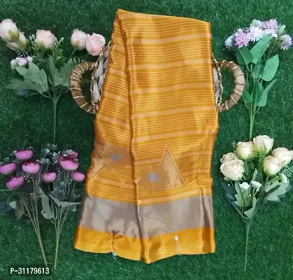 Elegant Yellow Crepe Saree with Blouse piece For Women-thumb0