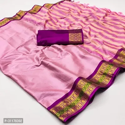 Stylish Cotton Silk Pink Jacquard Saree with Blouse piece For Women-thumb0