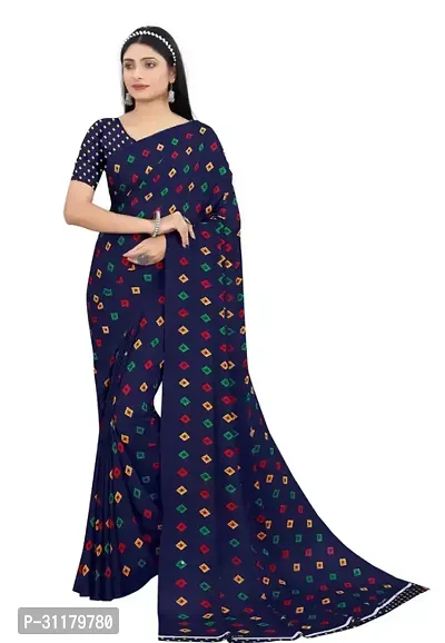 Elegant Blue Georgette Saree with Blouse piece For Women-thumb0