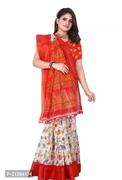 Stylish Cotton Red Printed Saree with Blouse Piece For Women-thumb0