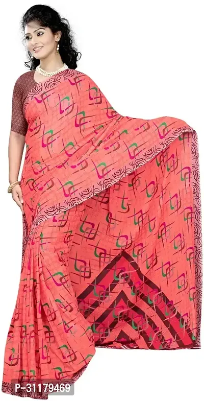 Elegant Peach Georgette Saree with Blouse piece For Women-thumb0