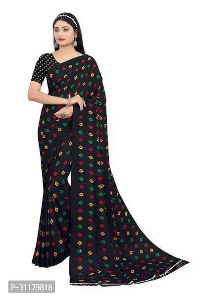 Elegant Black Georgette Saree with Blouse piece For Women-thumb0