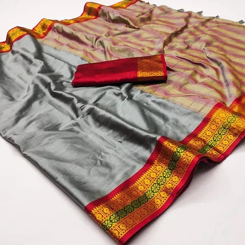 Beautiful Silk Zari Saree With Blouse Piece For Women