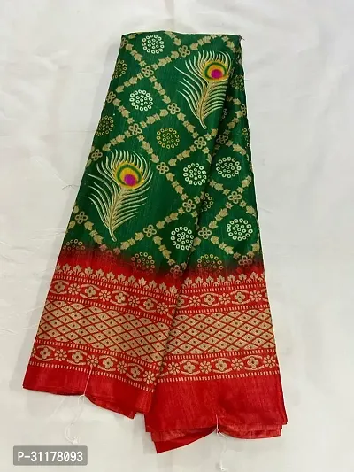 Stylish Cotton Silk Green Printed Saree with Blouse piece For Women-thumb0