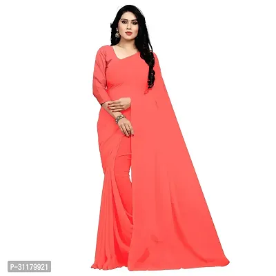 Elegant Peach Georgette Saree with Blouse piece For Women-thumb0