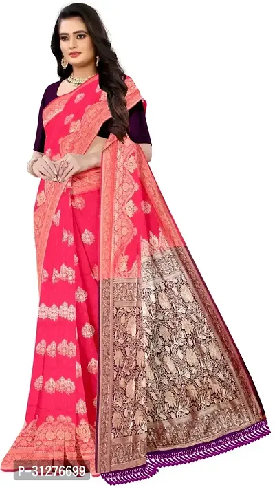 Stylish Silk Blend Multicoloured Woven Design Saree with Blouse Piece For Women-thumb0