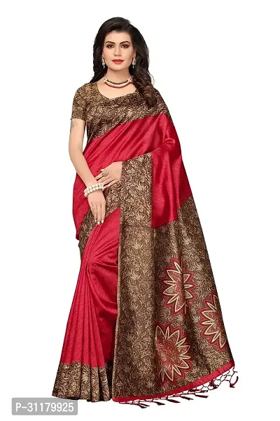 Elegant Red Art Silk Saree with Blouse piece For Women-thumb0