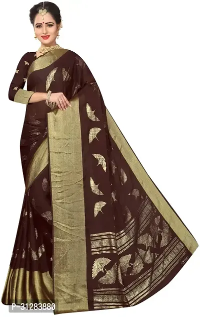 Stylish Chiffon Brown Printed Saree with Blouse Piece For Women-thumb0