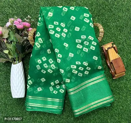 Elegant Green Cotton Blend Saree with Blouse piece For Women-thumb0