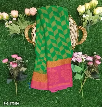 Stylish Brasso Green Printed Saree with Blouse piece For Women-thumb0