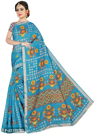 Elegant Multicoloured Cotton Silk Saree with Blouse piece For Women-thumb0