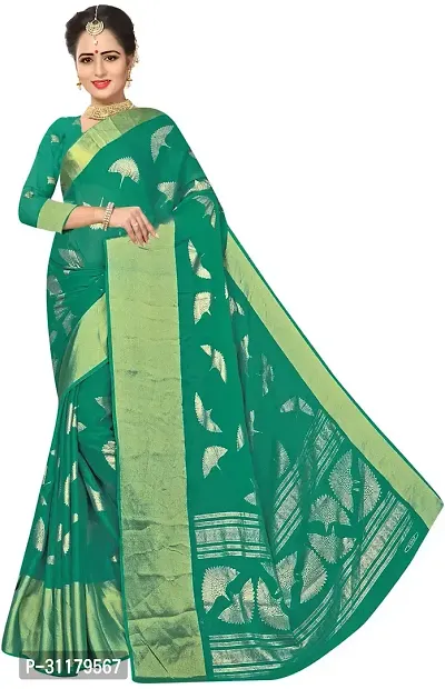 Elegant Green Chiffon Saree with Blouse piece For Women-thumb0