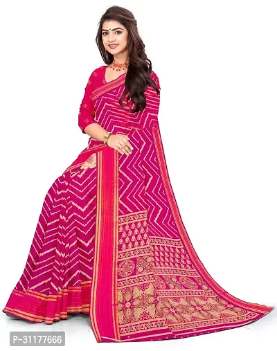 Stylish Cotton Blend Red Printed Saree with Blouse piece For Women-thumb0