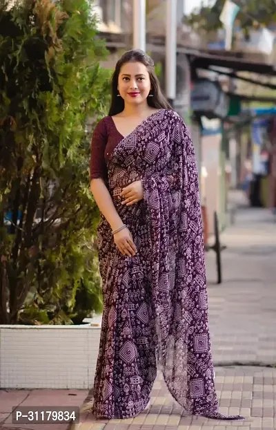 Elegant Purple Georgette Saree with Blouse piece For Women-thumb0