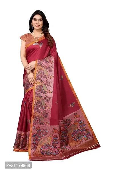 Elegant Red Art Silk Saree with Blouse piece For Women-thumb0