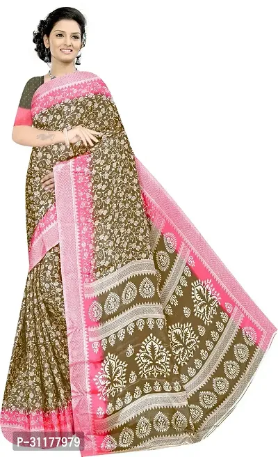 Stylish Crepe Olive Printed Saree with Blouse piece For Women-thumb0