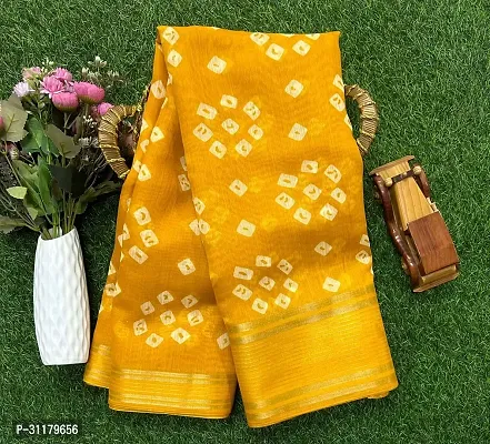 Elegant Yellow Cotton Blend Saree with Blouse piece For Women