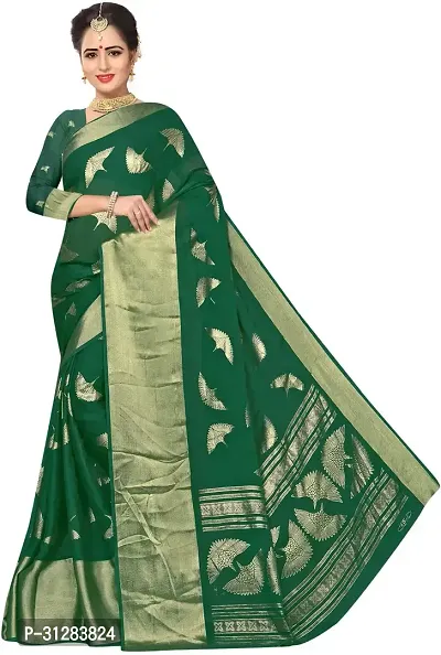 Stylish Chiffon Green Woven Design Saree with Blouse Piece For Women-thumb0