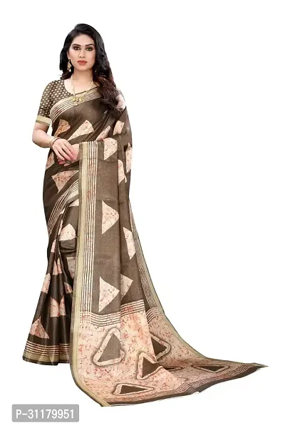 Elegant Brown Cotton Saree with Blouse piece For Women-thumb0