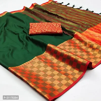 Stylish Cotton Silk Green Jacquard Saree with Blouse piece For Women-thumb0